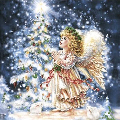 Napkins: Angel with Rabbits Lunch Napkins - Christmas Paper Napkins