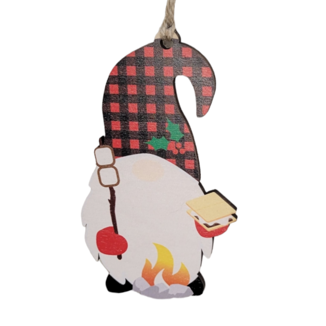 Ornament: Camping Gnome - Wood Christmas