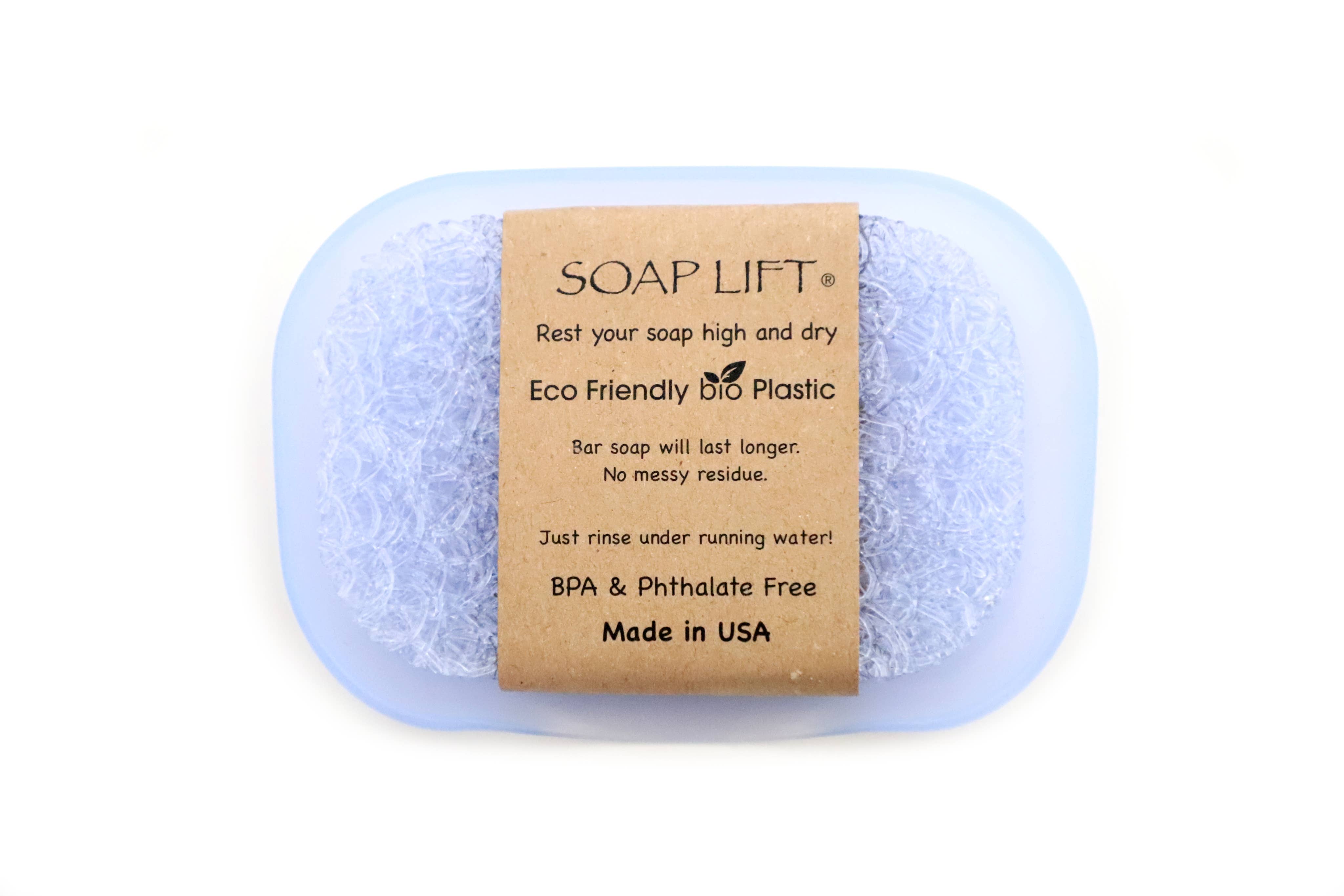The Soap Dish & Lift: Waterfall Dish Set with Soap Saver is made from eco-friendly bio-plastic, ensuring sustainability while keeping soap dry and residue-free. This recyclable product maintains high quality and is proudly made in the USA.