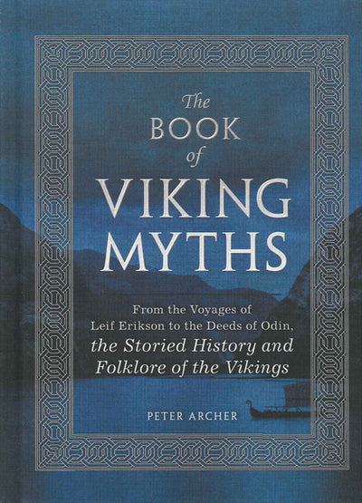 Cover of Book: Book of Viking Myths, featuring a Nordic-inspired border and a peaceful landscape background, capturing the essence of Viking folklore.