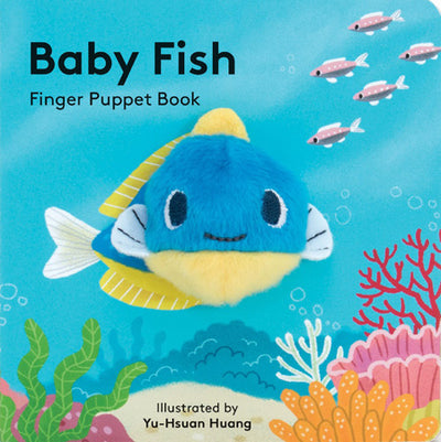 Cover of *Book: Baby Fish (Finger Puppet Book)*, a delightful board book by Yu-Hsuan Huang, featuring a plush fish puppet set against a vibrant seaweed and coral backdrop.