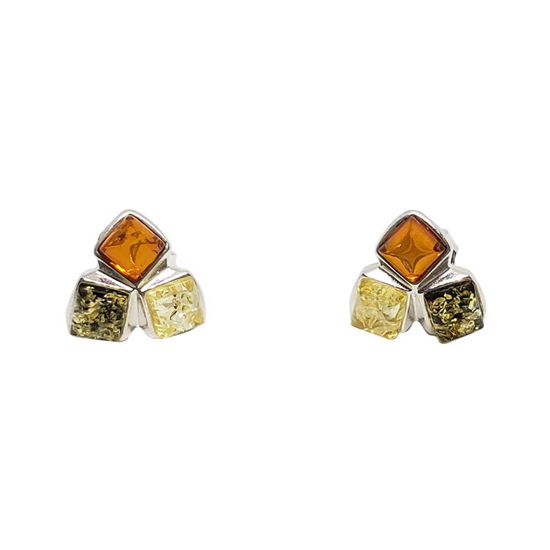 Earrings: Multi Color Amber Sterling Silver Stud Earrings