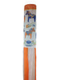 This orange and white Swedish Wind Sock: Dala Horse features Scandinavian motifs, including floral patterns and a decorative dala horse, adding a touch of Swedish tradition.