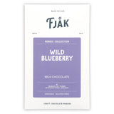 The Fjåk Nordic Collection Milk Chocolate Bar with Wild Blueberry 50% (60g) is an award-winning, organic, gluten-free Norwegian craft chocolate, packaged with a purple label.