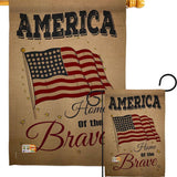 The Flag: America Home of the Brave Americana Star and Stripes Flag displays an American flag graphic, AMERICA Home of the Brave text, and yellow stars on a beige background for a patriotic garden accent.