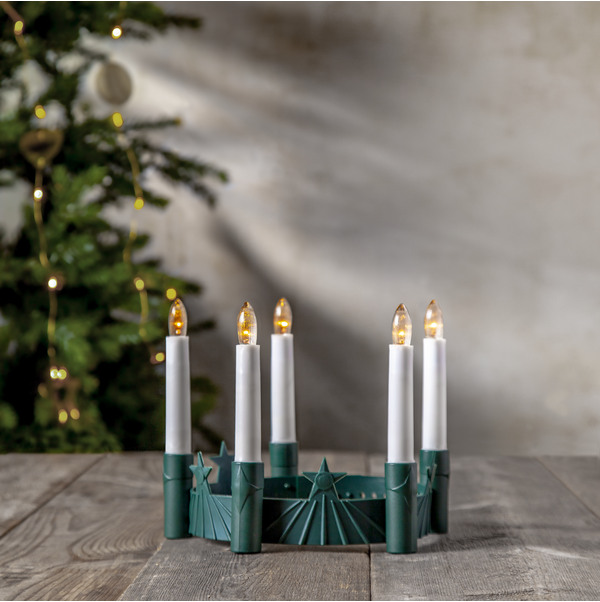 Candelabra: Star Trading - Lucia Crown Green Battery Operated, LED Lights