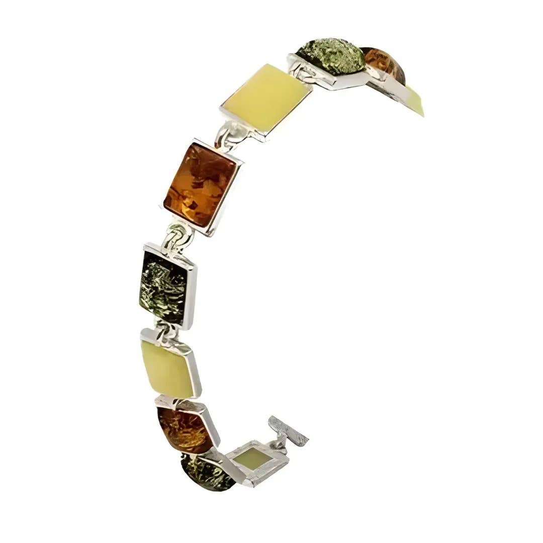 Bracelet: Multi Color Amber Sterling Silver Link Bracelet