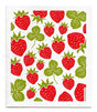 The Strawberries Swedish Dish Cloth features red strawberries and green leaves in a pattern on white, adding Scandinavian charm to your kitchen while offering an eco-friendly cleaning option.