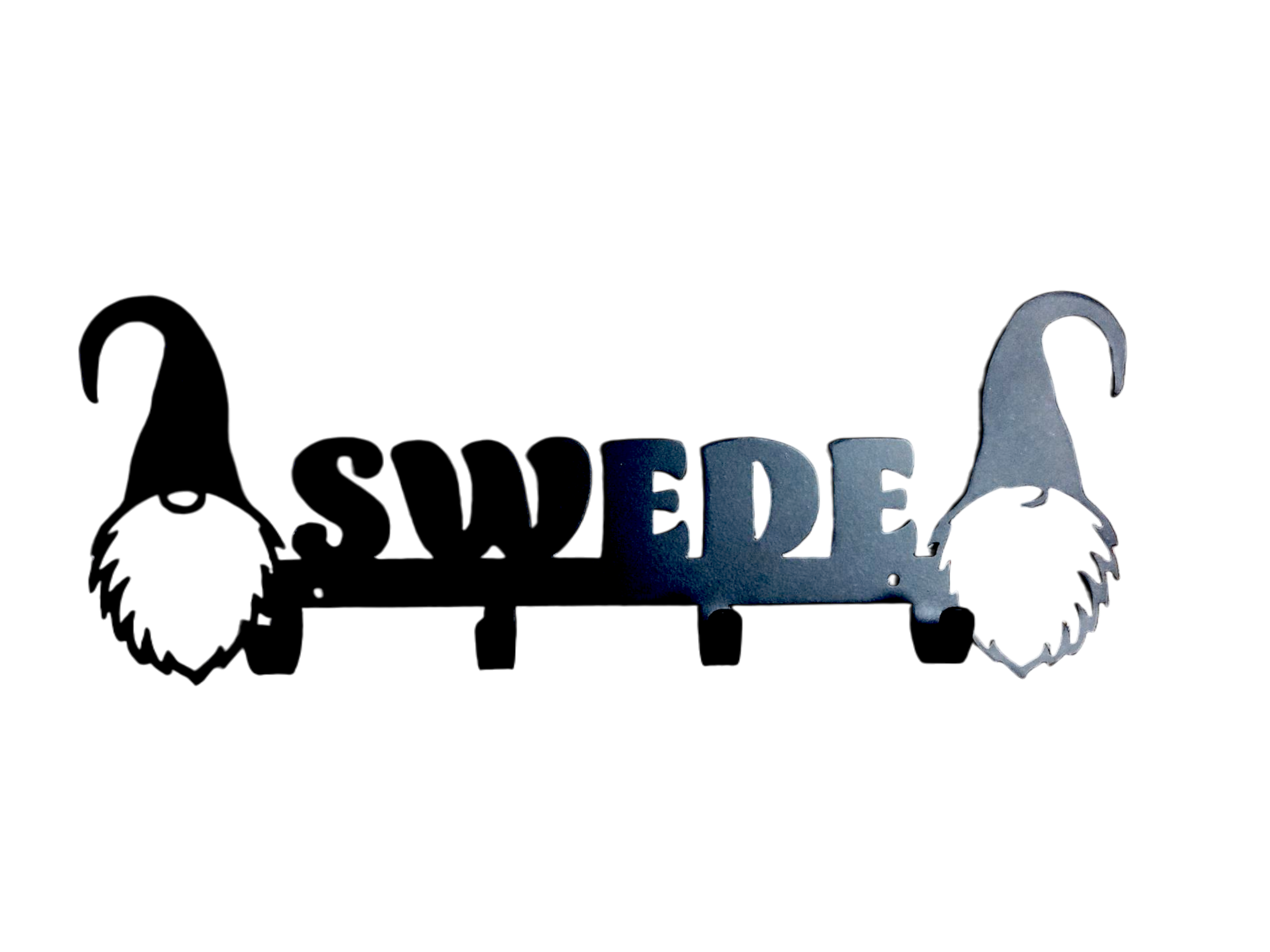 The "Coat Hooks: Gnome Sweet Gnome Sign" features gnome figures on each end, perfect as a charming coat hook or coffee mug rack to add whimsy and function to your space.