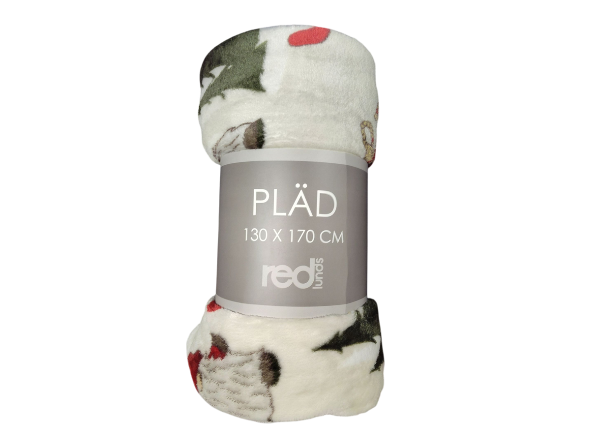 A festive Christmas-themed throw blanket, the Redlunds Noel Throw Blanket (130 x 170 cm) 51" x 67", features a rolled-up gnome fleece design.