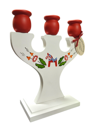 Candle Holder: Hand Crafted Swedish Candle Holder with a Dala Horse and Kurbits Holds 3 Candles