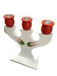 Candle Holder: Hand Crafted Swedish Candle Holder with a Dala Horse and Kurbits Holds 3 Candles
