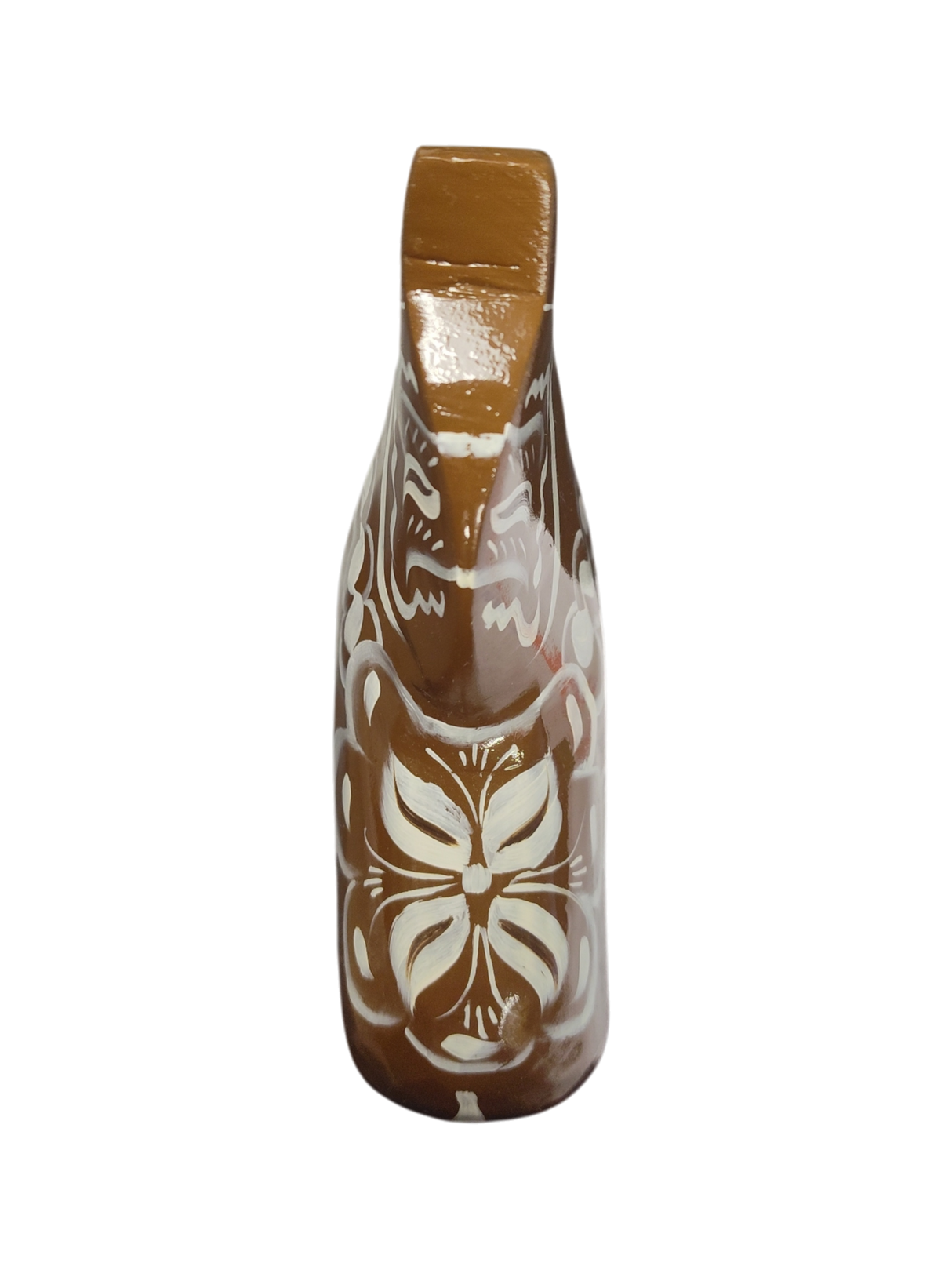 The Dala Horse: Swedish Dala Horse in brown with white kurbits is a handcrafted ceramic piece from Sweden, featuring a floral decorative design and traditional artistry.