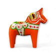 A handcrafted red Swedish Dala Horse, available in various sizes, is shown against a white background.