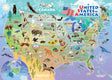 The Puzzle: USA Map (Tray) 35pc features large pieces depicting state animals, symbols, and landmarks. It also partially shows Canada, Mexico, and the Caribbean Islands in a vivid design.