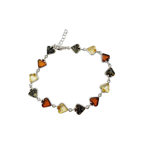The Bracelet: Multi-Color Baltic Amber .925 Silver Spade Link Bracelet 7.5" Long features vibrant yellow, honey, and green amber accents for an elegant, eye-catching accessory.