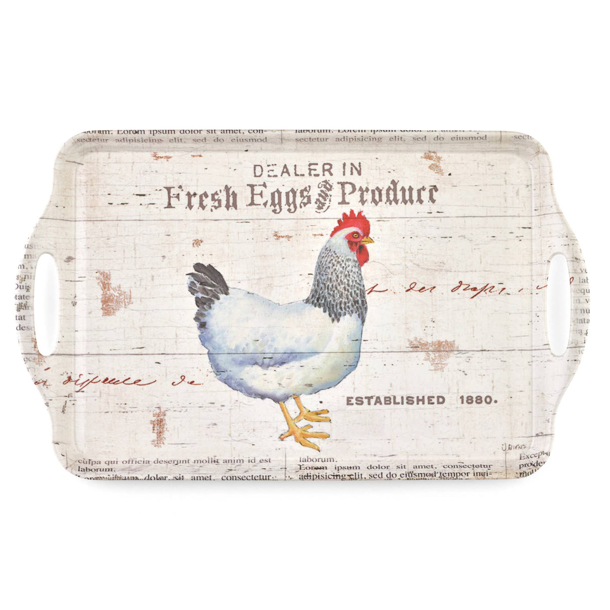 Tray: On The Farm Hen Melamine Large Handled Serving Tray 11.75 x 17 inches