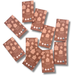 Caramel chocolate bars in brown packaging labeled “Caramel Crack” with organic certification symbols, arranged on a white background.
