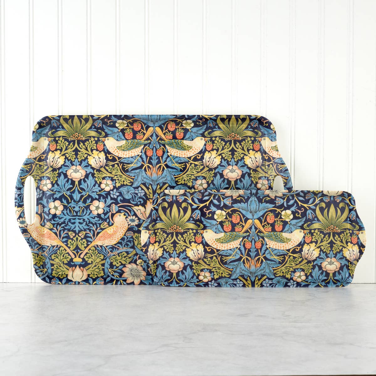 Tray: Strawberry Thief Melamine Tray - Blue by William Morris Sandwich or Almond Cake Tray