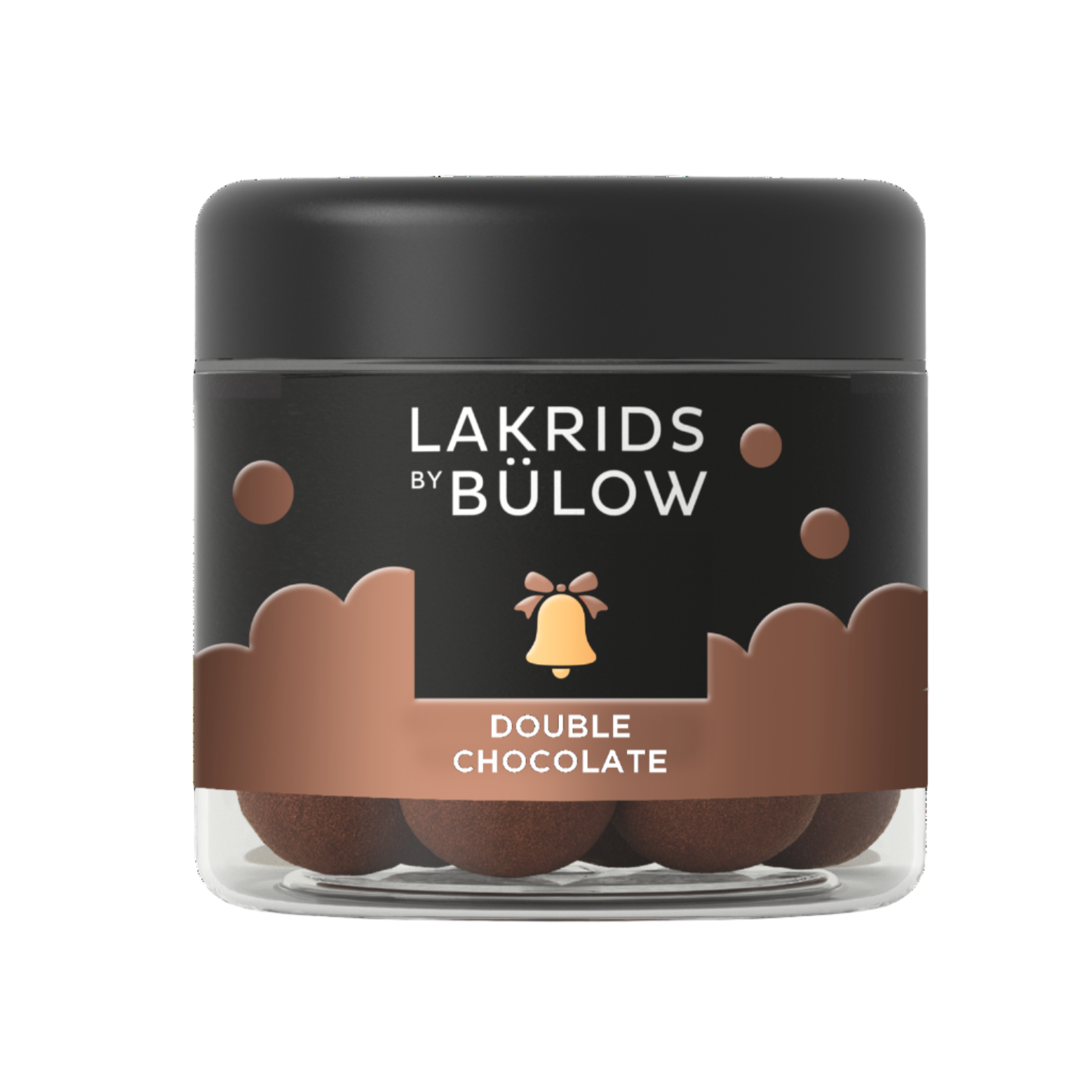 A clear jar labeled “Candy: Double Chocolate – Danish Gourmet Licorice (Small, Limited Edition)” holds round, chocolate-coated licorice candies—offering a luscious Danish gourmet treat in this limited edition.