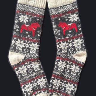 Socks: Red Dala Horse Black and Natural Wool Socks by Viking Knits 70% Wool Socks