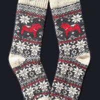 Socks: Red Dala Horse Black and Natural Wool Socks by Viking Knits 70% Wool Socks
