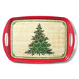 The Tray: Merry Christmas Tree Bamboo Serving Tray/Hostess Gift is a red rectangular bamboo tray with handles, featuring a sheet music background and Christmas tree illustration—an eco-friendly and festive holiday gift.