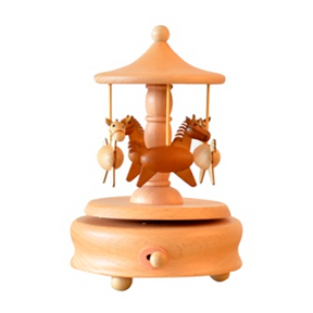 The Faire - Nordic Dreams Music Box: Four Horse Carousel (7" x 4.3") features hanging horse figures under a round canopy on a circular base and plays a beautiful tranquil lullaby—perfect for soothing moments.