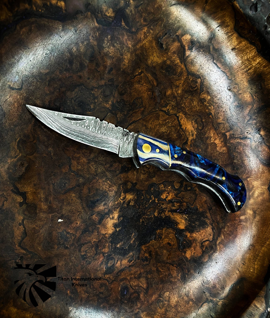 Knife: Titan Celestial Damascus Pocket Knife