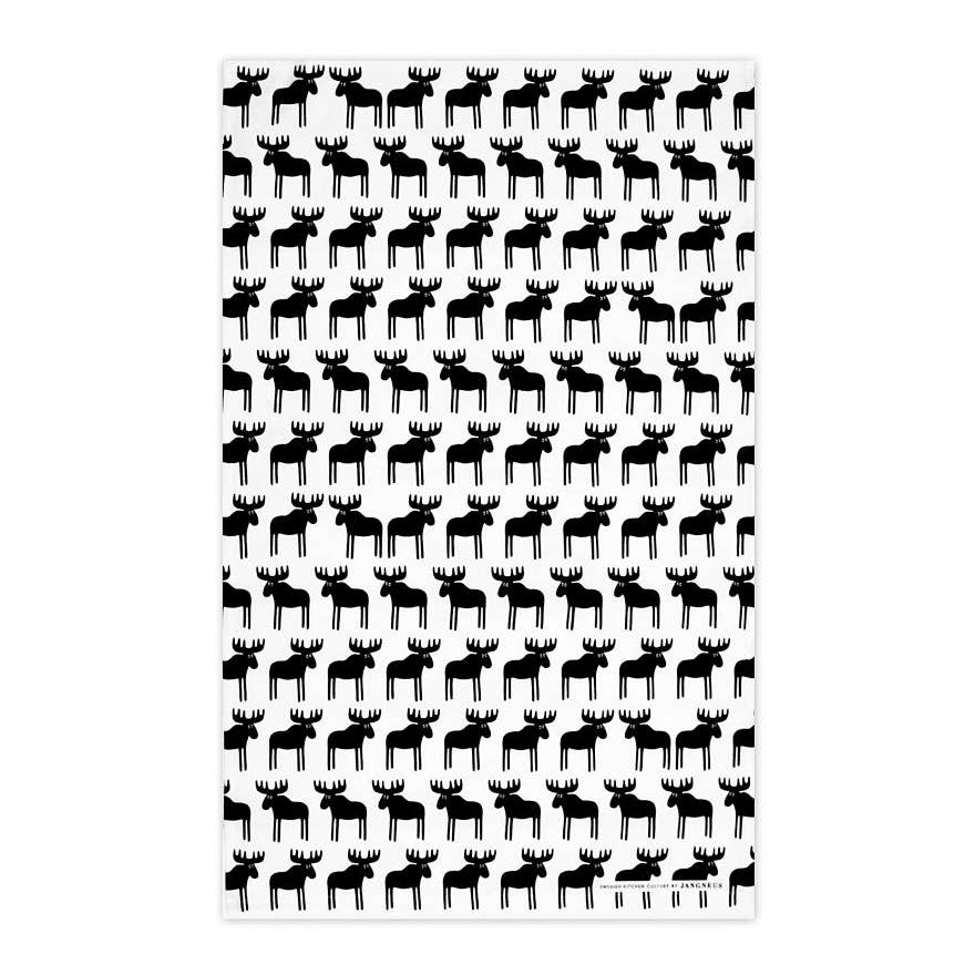 Gift Set: Jangneus Moose - Black Swedish Dish Cloth and Matching Tea Towel