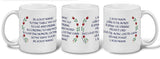 Three white 11 oz mugs display the Norwegian Table Prayer in both English and Norwegian with a floral border of Norwegian flowers.