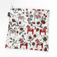Square potholder named Leksand Mini Dala Horse featuring red and gray horse and floral patterns on a white background.