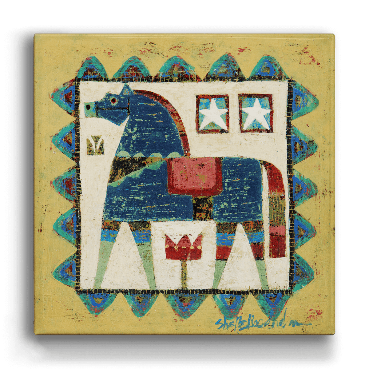 Wall Decor: Blue Dala Horse - Metal Box Art: Aluminum Box / 18