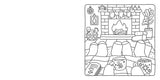 Relax with the "Coloring Book: Fuzzy Hygge Cute and Cozy Coloring Book" by Vivi Tinta (Penguin Random House LLC)—featuring a cozy top-down scene with three people’s feet, fireplace, stockings, logs, a plant, snowflake mug, and open book.