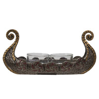 Candle Holder: Viking Ship Votive - Tea Lite Candle Holder - Bronze Resin with Two Glass Tea Lite Holders