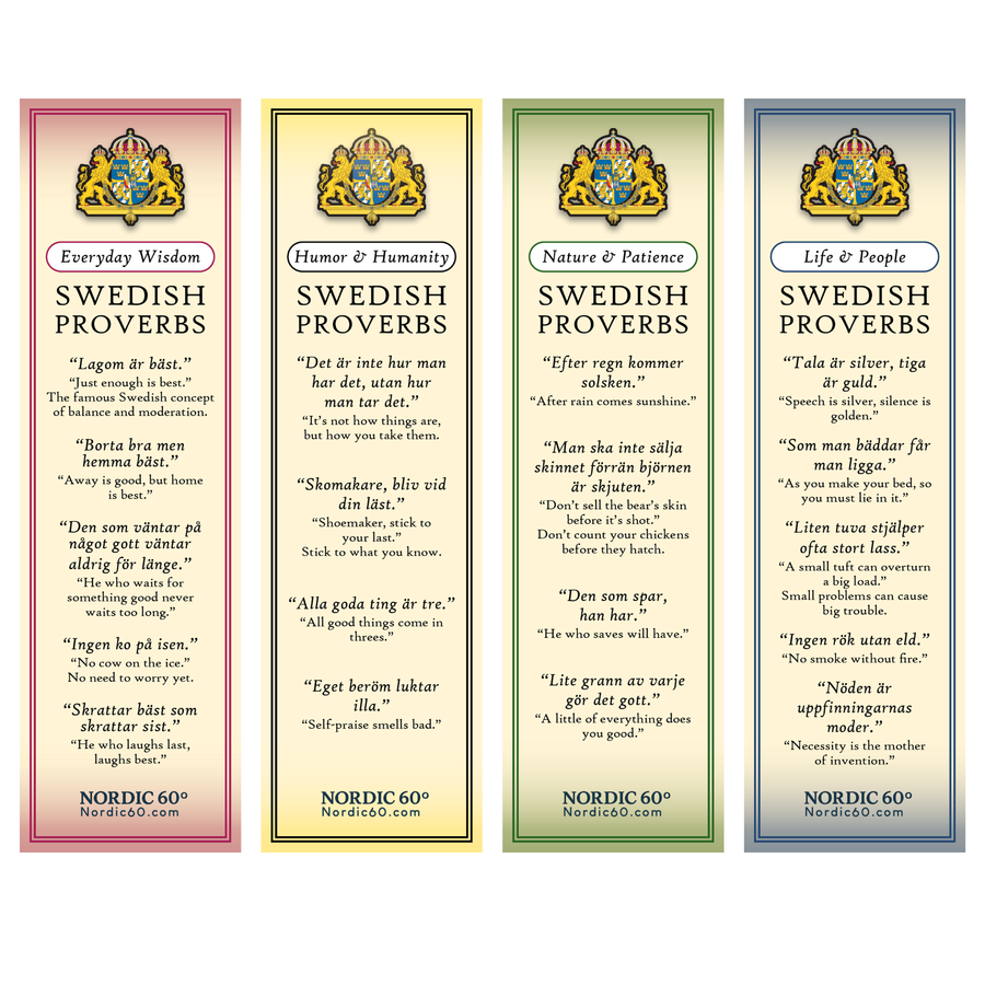 Bookmark: Set of 4 Swedish Proverbs Bookmarks – Scandinavian Wisdom & Charm (2.5