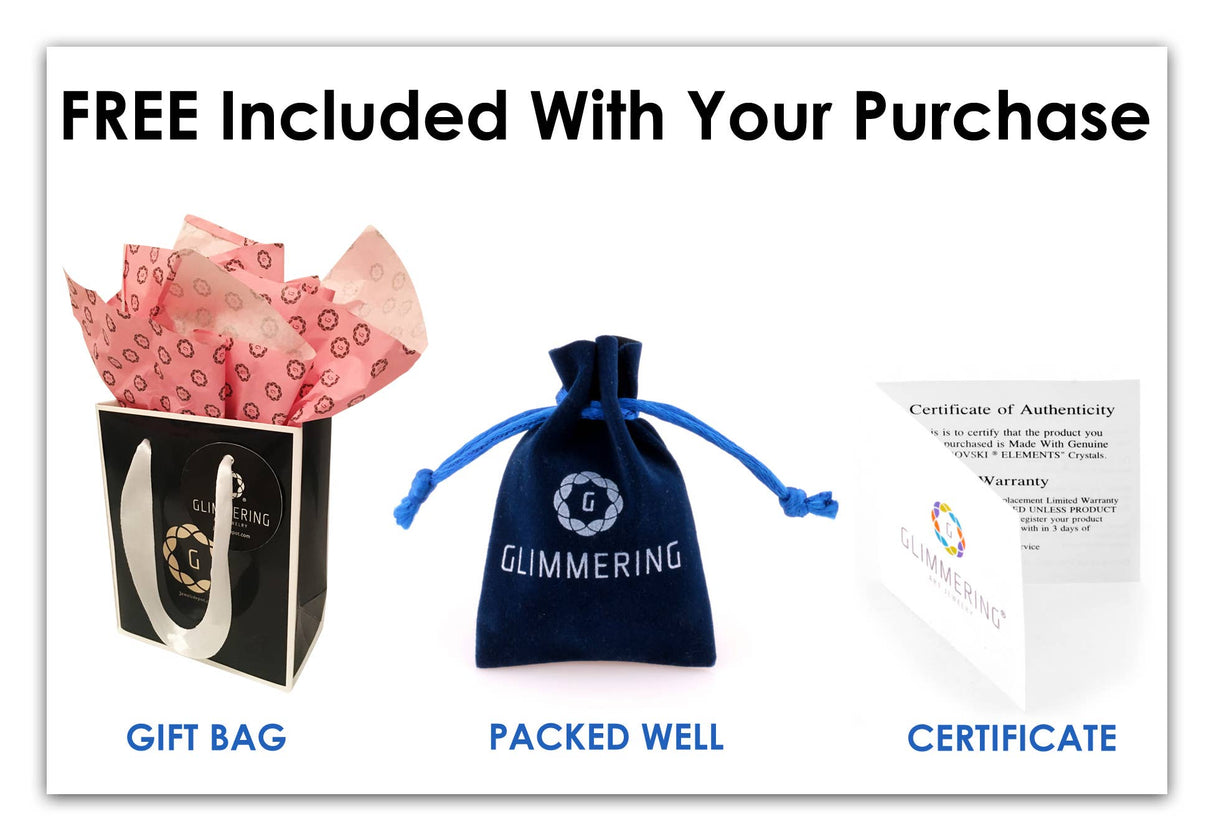 A gift bag with tissue paper, a blue pouch, and a Certificate of Authenticity are free with purchase; each item, like our May Emerald Spiral Swarovski® Crystals Silver Earrings, is labeled under its image.
