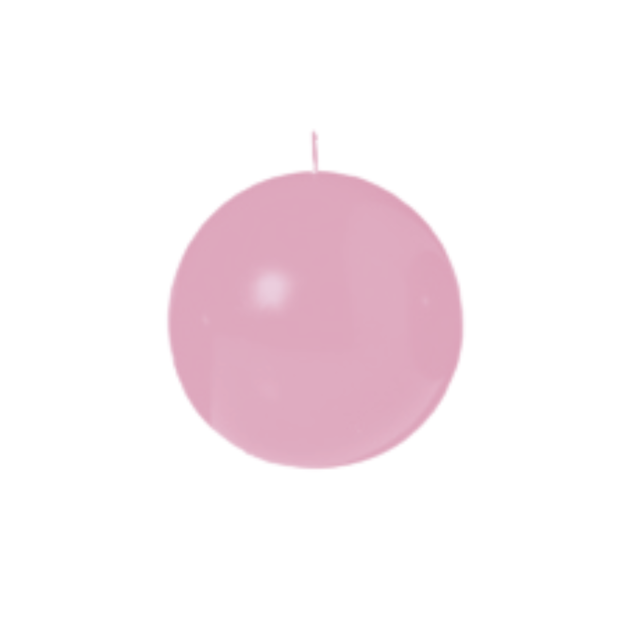 The Dusty Rose Ball Candle, 2.5" diameter, features a round pink design with a visible wick—ideal as an elegant decorative or unscented candle, set against a plain white background.