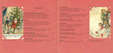 Table of contents page with vintage Scandinavian-style holiday illustrations and scenes of children playing in snow, shown in muted colors and classic Christmas motifs.