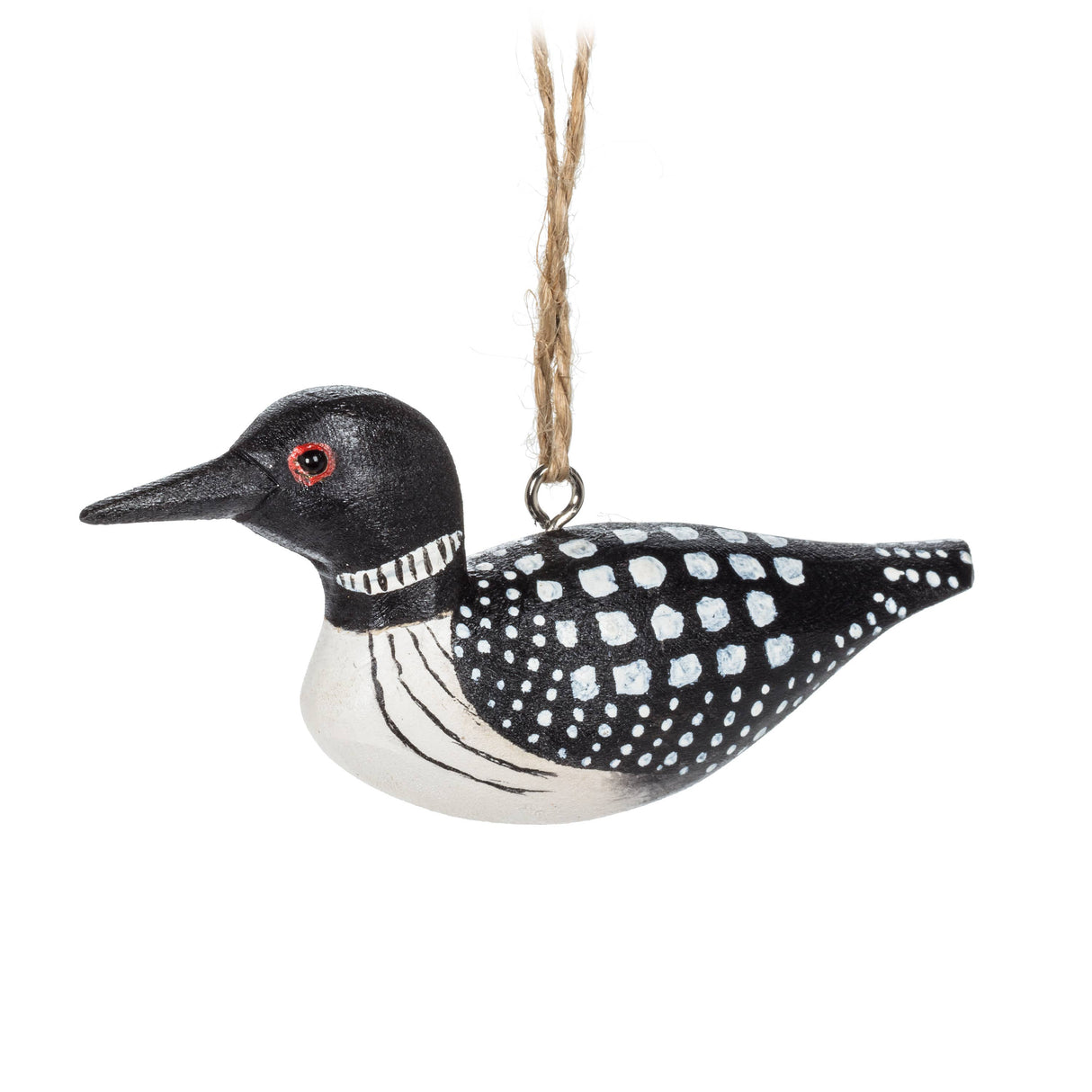 Ornament: Loon Hand Carved and Painted Ornament-4"L