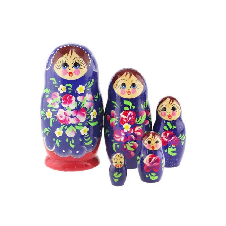 Toy: Nesting Doll Blue Floral 4"