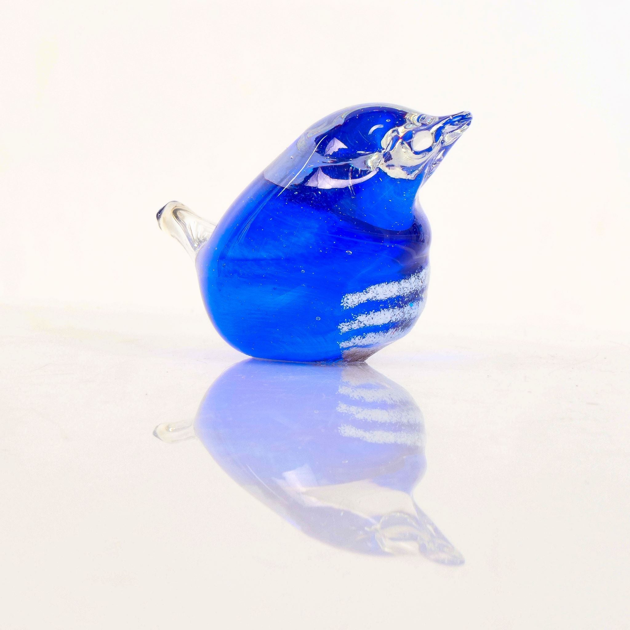 Figurine: Glass Striped Bird Blue Bianco Blue