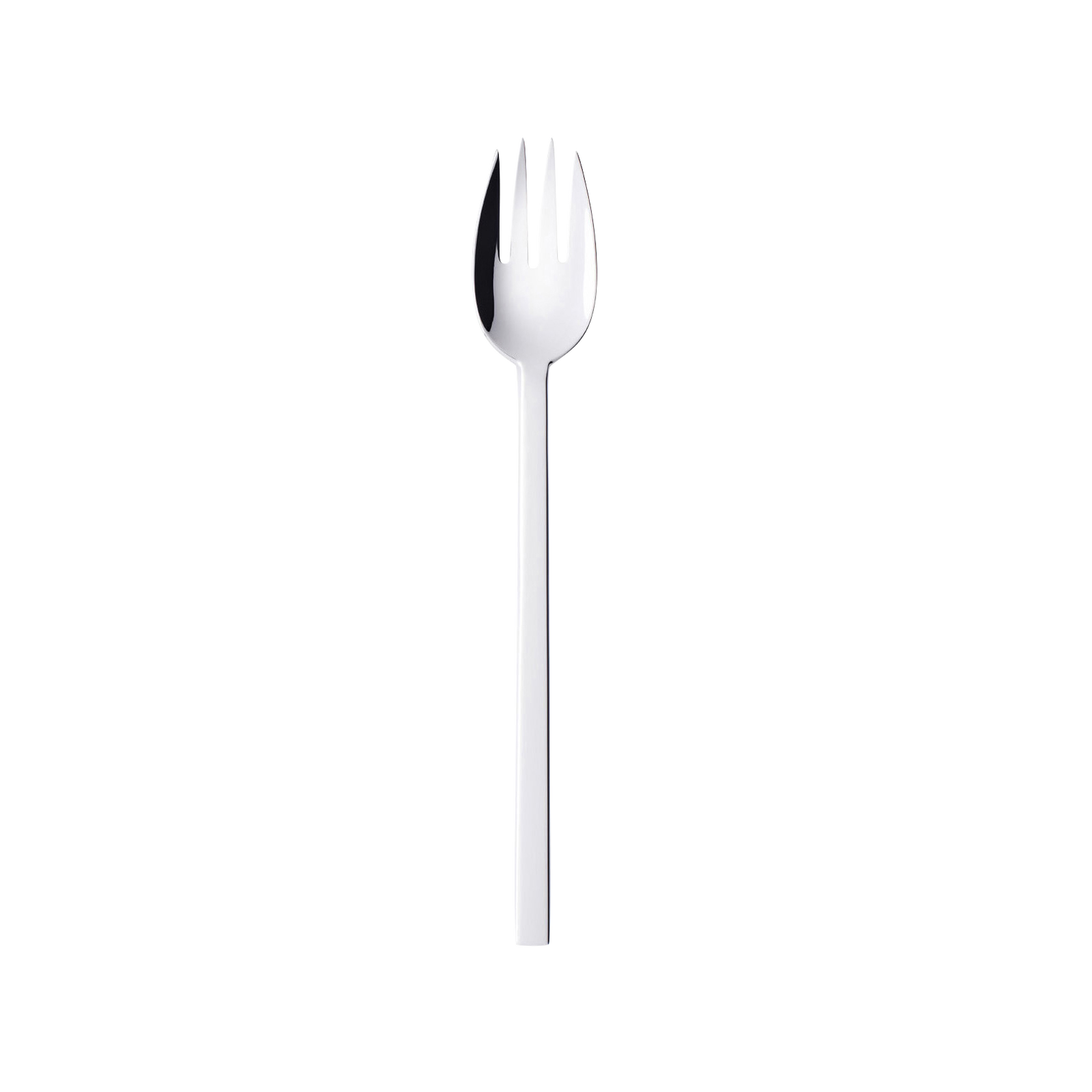 This stainless steel spork from the Gense - Silver Dining Set CPB 2091 features a high-quality glossy finish against a black background.