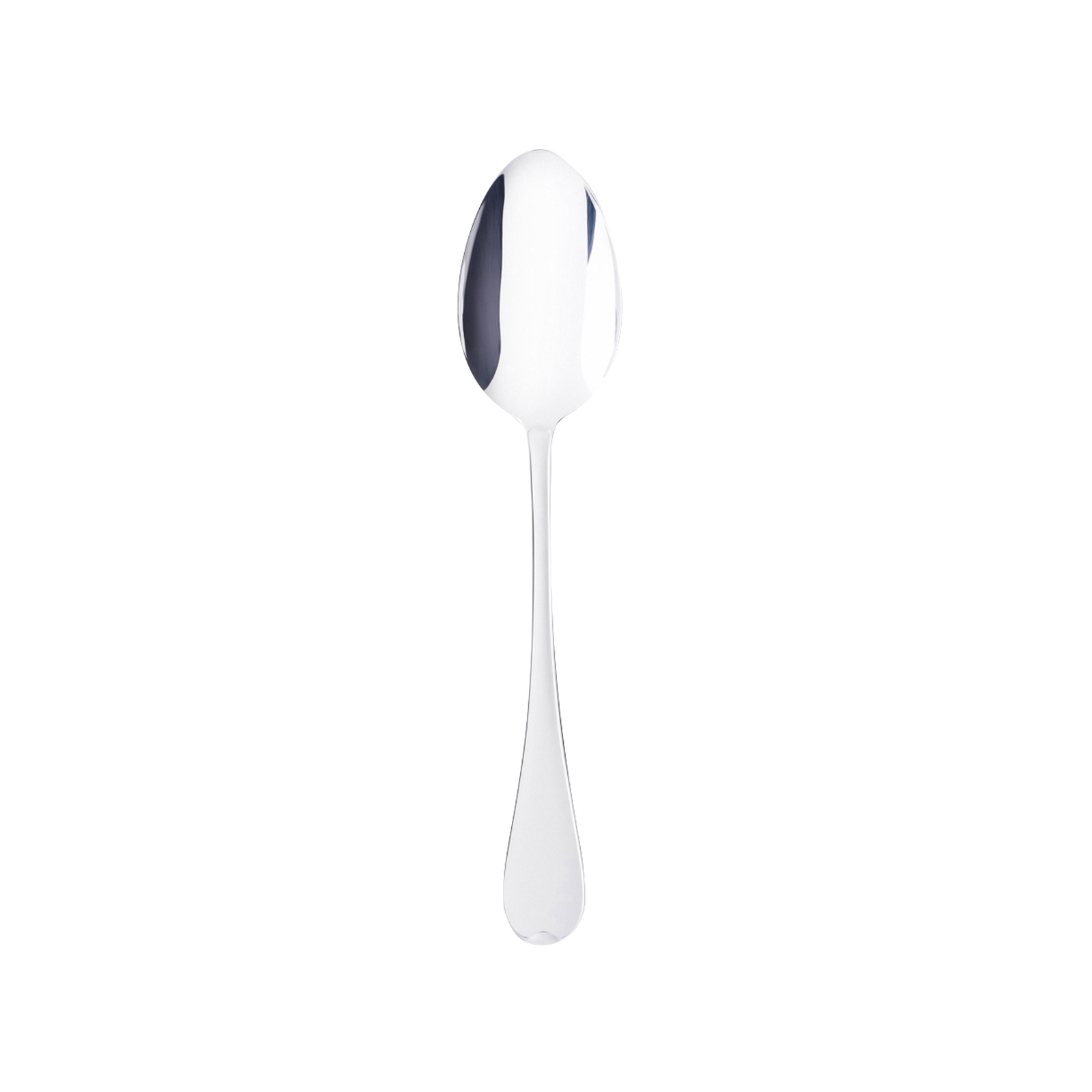 A silver spoon from the elegant Gense - Silver Dining Set Svensk 830 gleams with its reflective surface against a pristine white backdrop.