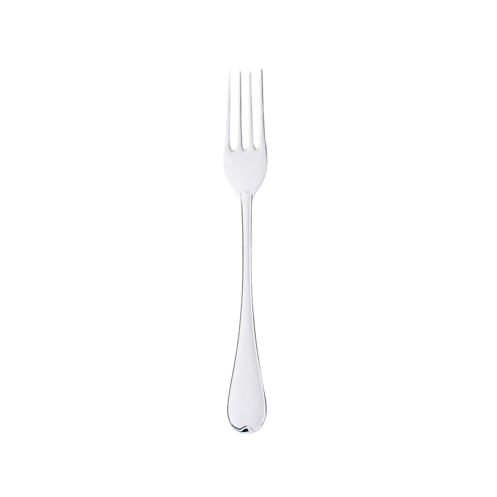 A silver fork with four tines from the Swedish Gense Silver Dining Set Svensk 830 is centered on a plain white background.