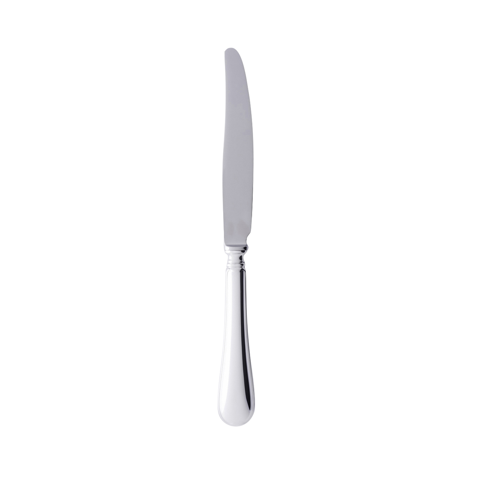 Part of the high-quality Gense Silver Dining Set Svensk 830, a stainless steel butter knife features a smooth handle and rounded blade, elegantly displayed vertically against a white background.