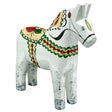 The Dala Horse is an antique-inspired Swedish figurine, 17cm tall, featuring white paint with gray feet and decorative patterns.