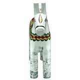 A front view of the Dala Horse: Antique Inspired Swedish Dala Horse White with Gray Feet 17cm, featuring decorative patterns and a weathered finish, authentically crafted in Sweden.