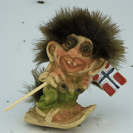 Troll: NyForm Troll with Snowshoes and Norwegian Flag 10cm or 4." Tall from Norway