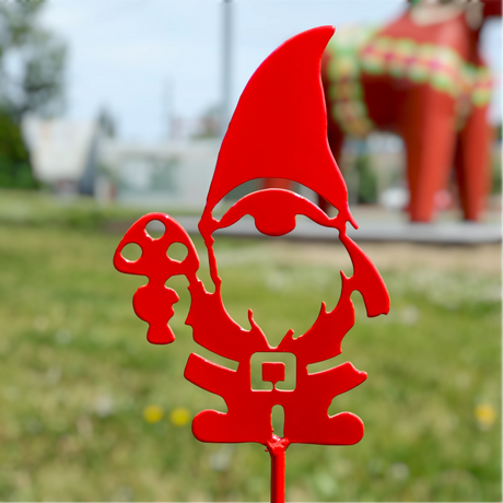 Garden Stake: Red Tomte - Gnome Metal Garden Stake (30" Height)